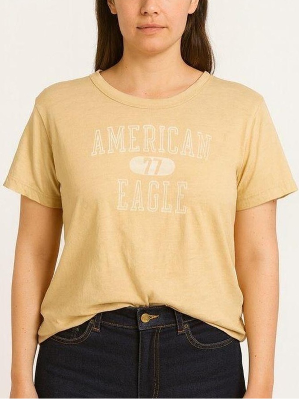 American Eagle Outfitters Vintage Vault Collection Mustard Logo Crop Tee L